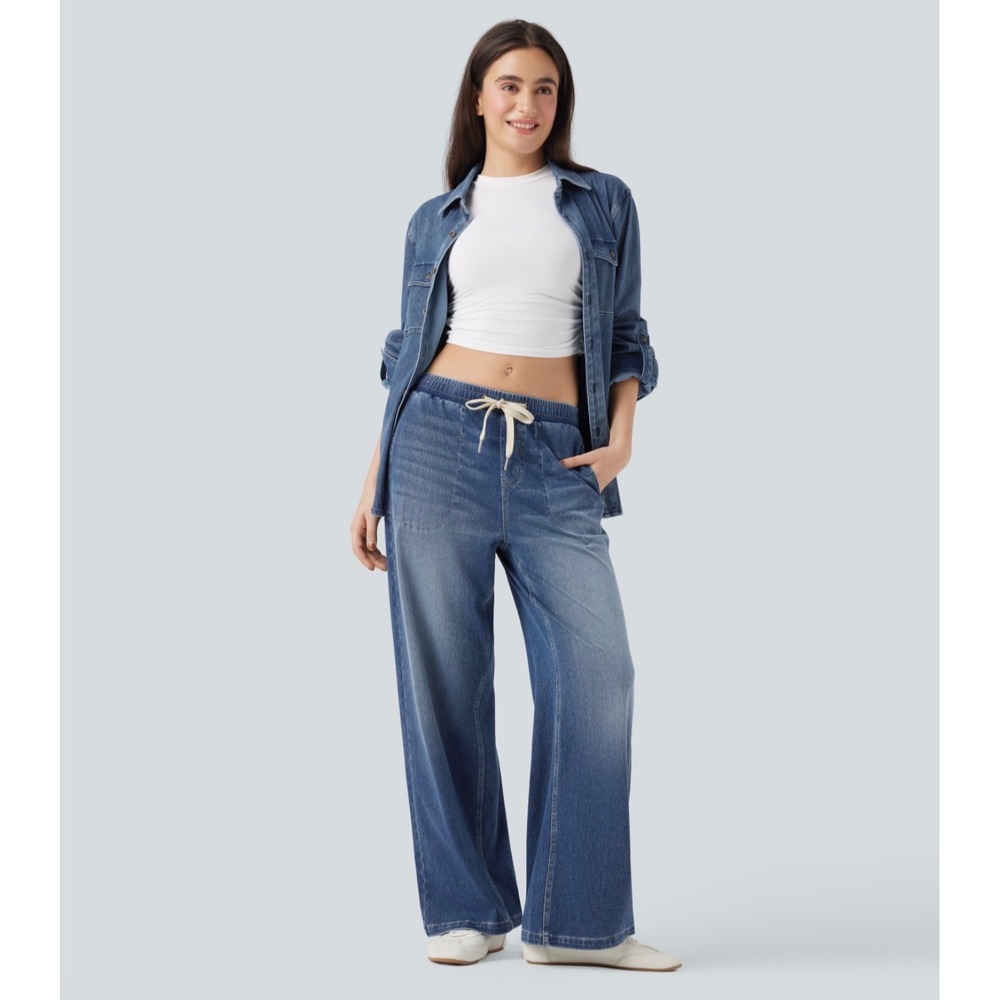Halara Flex Low Rise Drawstring Casual Baggy Sweatpants Jeans Blue Medium
